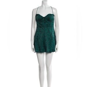 For Love And Lemons Teal Leopard Mini Dress